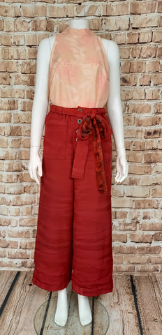 Red  Silk Utility Look Baggy Trousers